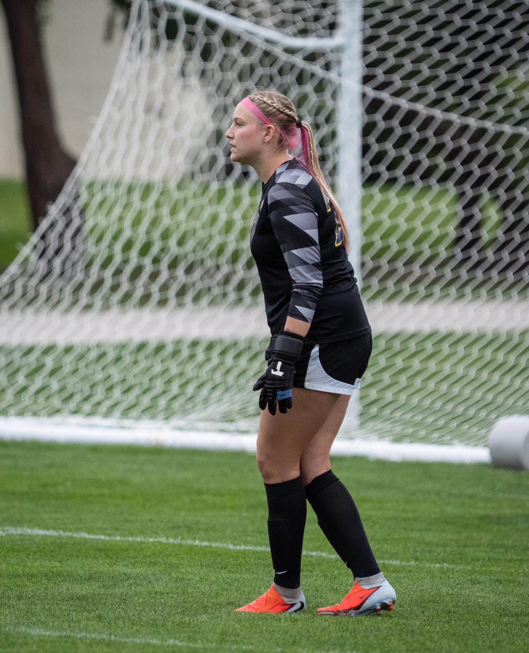 Goalkeeper Jenna Feldmann focusing on the play